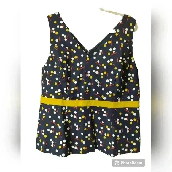 Boden Shirt Women's 16 Blue Sinead V-Neck Sleeveless Peplum Top Navy Polka Dot - Picture 2 of 4